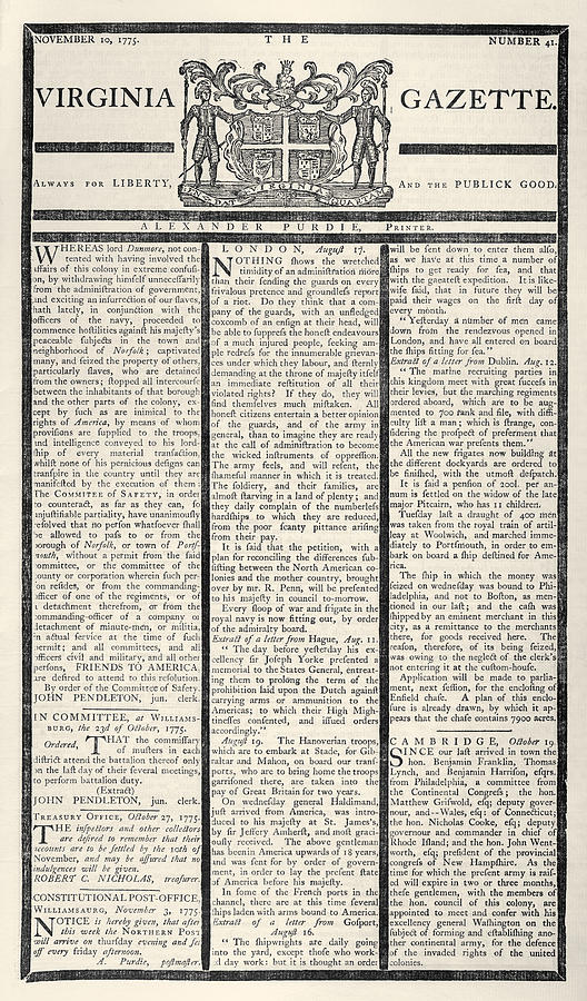 Virginia Gazette, 1775 Photograph by Granger