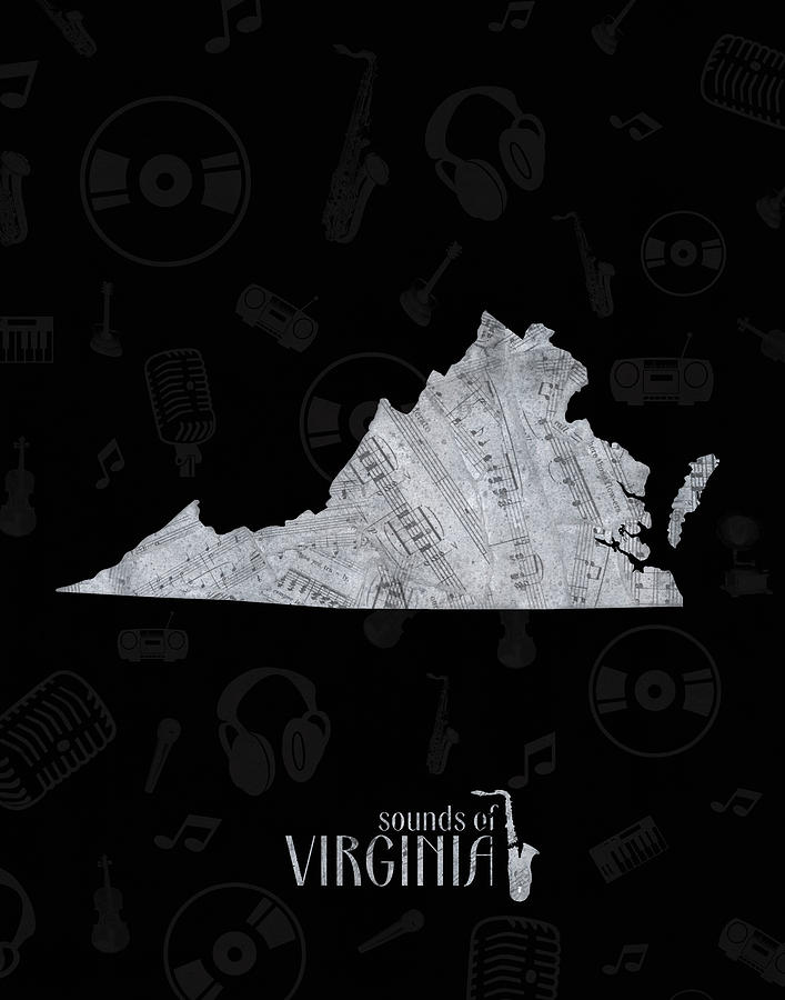 Virginia Map Music Notes 2 Digital Art by Bekim M