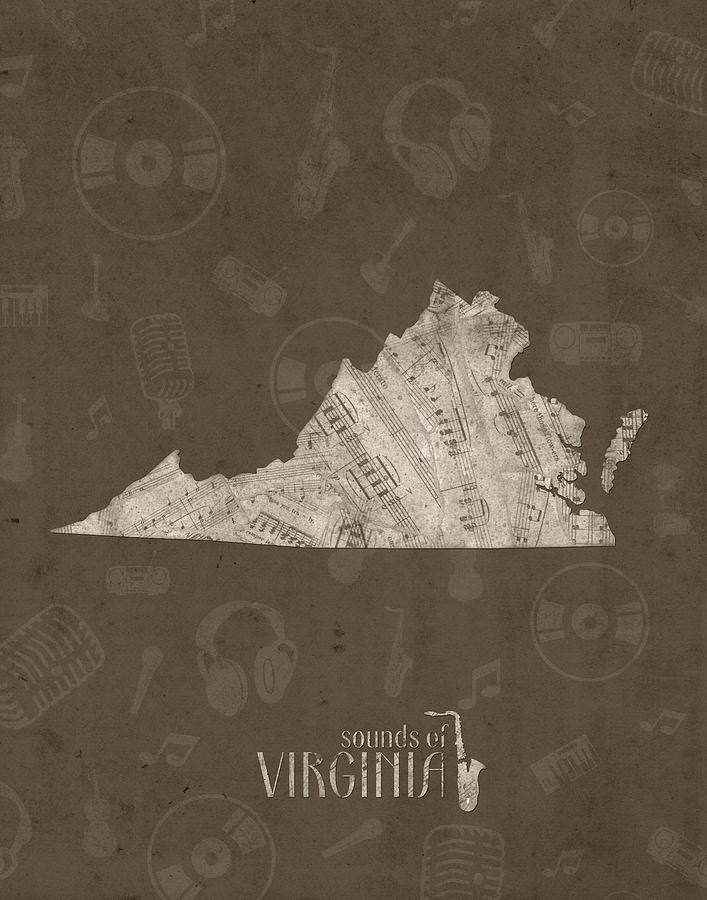 Virginia Map Music Notes 3 Digital Art