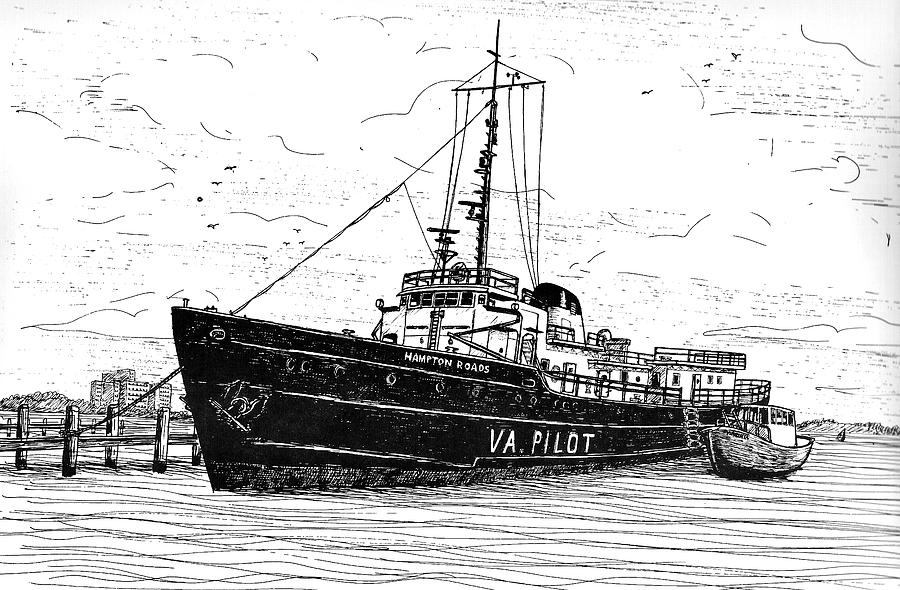 Virginia Pilot Ship Drawing by Vic Delnore