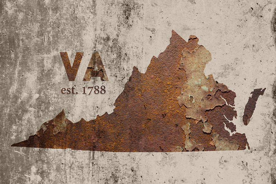 Richmond Mixed Media - Virginia State Map Industrial Rusted Metal on Cement Wall with Founding Date Series 028 by Design Turnpike