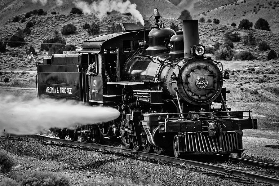 Virginia Truckee Train In Black And White Photograph by Garry Gay