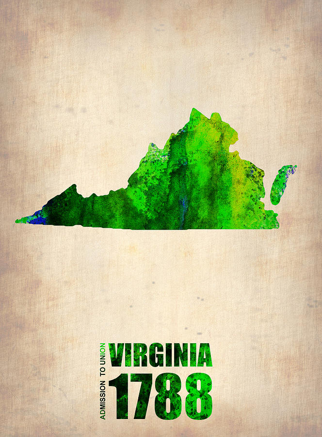 Us State Map Digital Art - Virginia Watercolor Map by Naxart Studio
