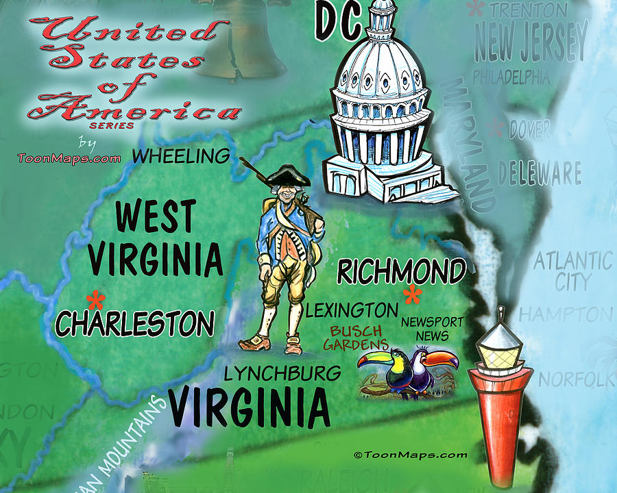 Virginia West Virginia Fun Map Digital Art