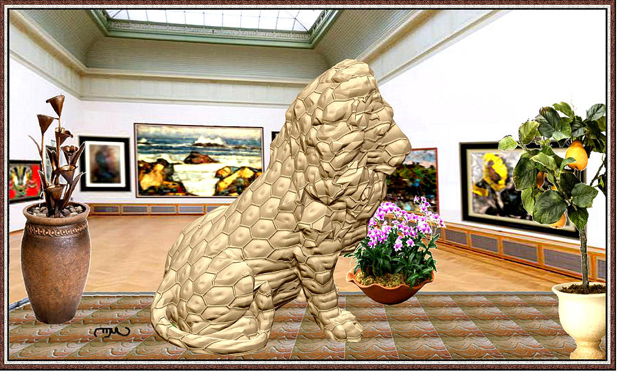 Impressionism Mixed Media - Virtual Exhibition - Statue of a lion by Pemaro