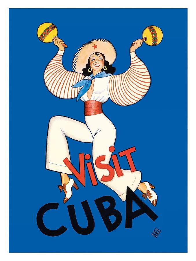 Vintage Digital Art - 1935 Visit Cuba Dancer Tourism and Travel Poster by Retro Graphics