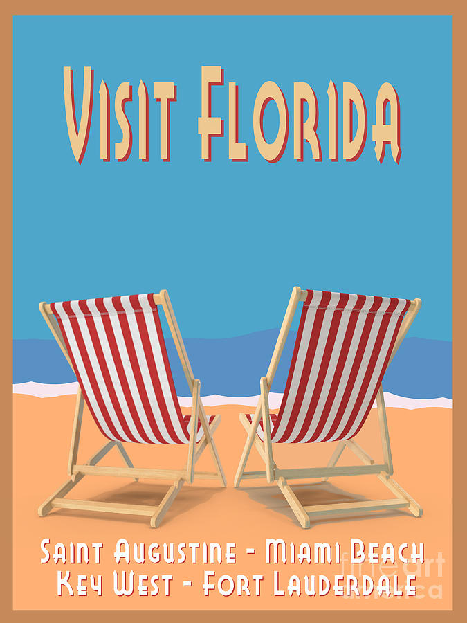 Visit Florida Saint Augustine Miami Beach Key West Fort Lauderdale Digital Art by Edward Fielding