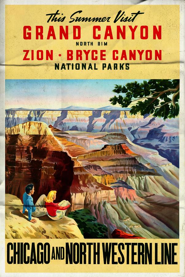 Visit Grand Canyon - Folded Mixed Media by Vintage Advertising Posters