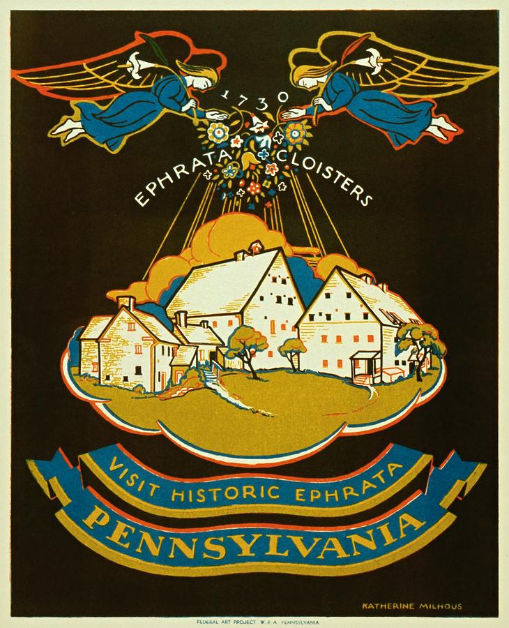 Visit historic Ephrata, Pennsylvania, WPA poster, 1939 Painting by Vincent Monozlay