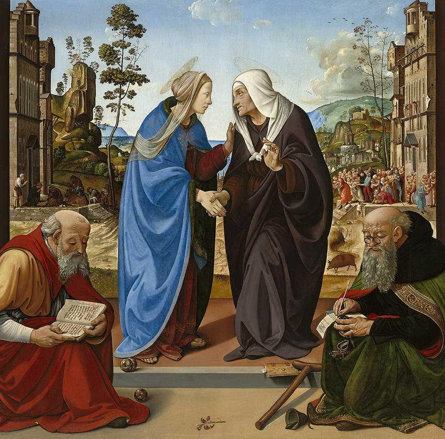 Madonna Painting - Visitation with Saint Nicholas and Saint Anthony by Piero di Cosimo