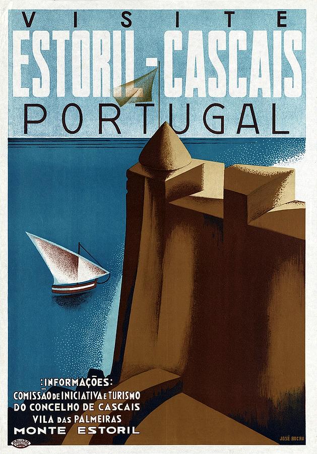 Visite Estoril-Cascais Portugal - Sailboat - Retro travel Poster - Vintage Poster Mixed Media by Studio Grafiikka