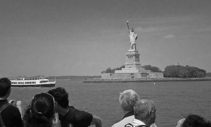 Visiting Lady Liberty BW Photograph by David Coblitz