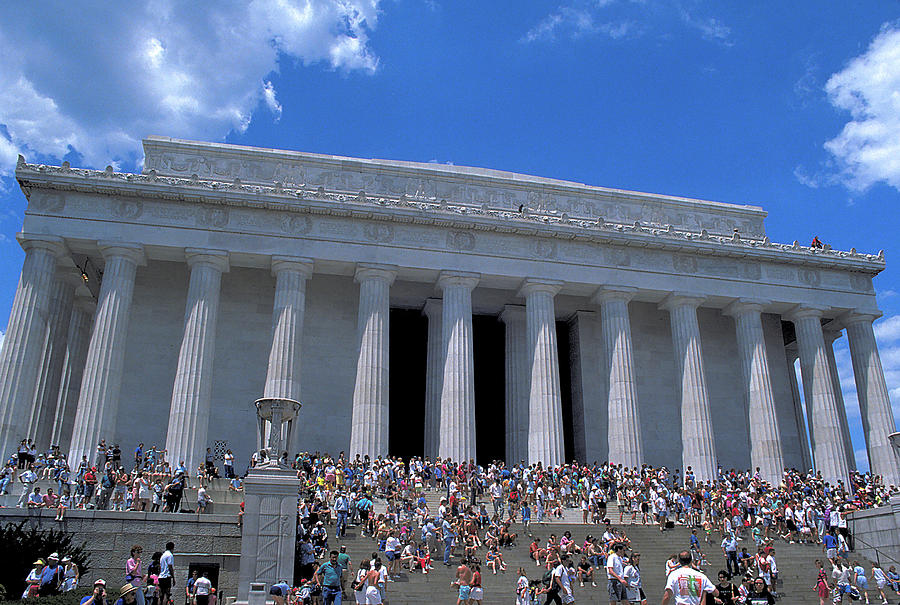 Visitors At Lincoln Memorial Photograph