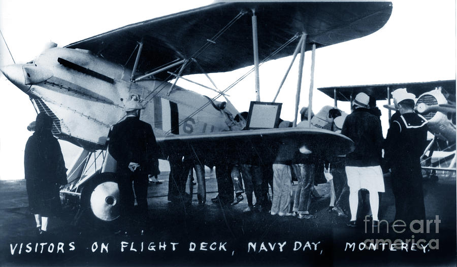 Visitors Photograph - Visitors inspect a Curtiss F6C fighter on the ships flight deck  1926 by Monterey County Historical Society