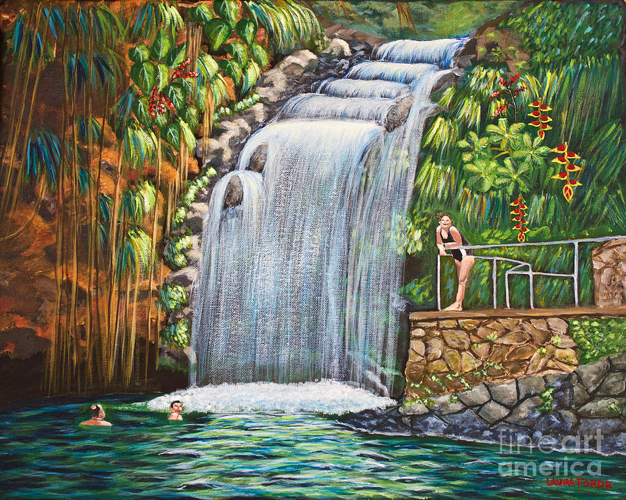 Visitors To The Falls Painting by Laura Forde