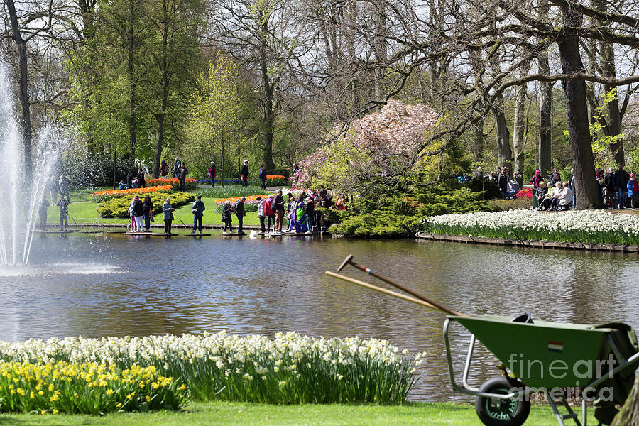 Visitors try stepping stones at Keukenhof Gardens Holland Photograph by Louise Heusinkveld