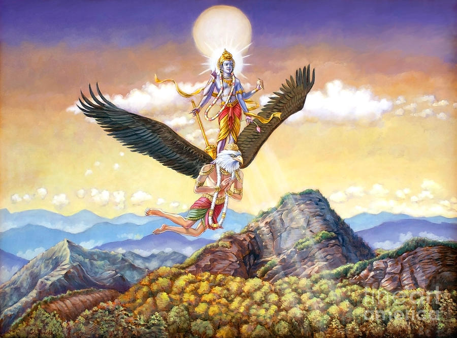 Visnu Flying On The Back Of Garuda Painting by Dominique Amendola