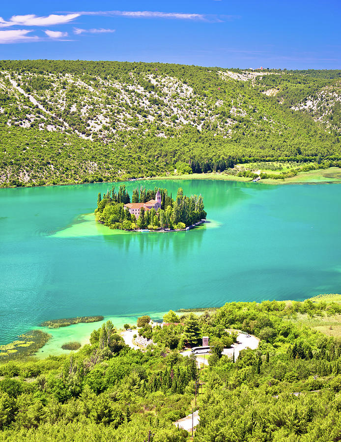 Visovac lake island monastery aerial view Photograph by Brch Photography