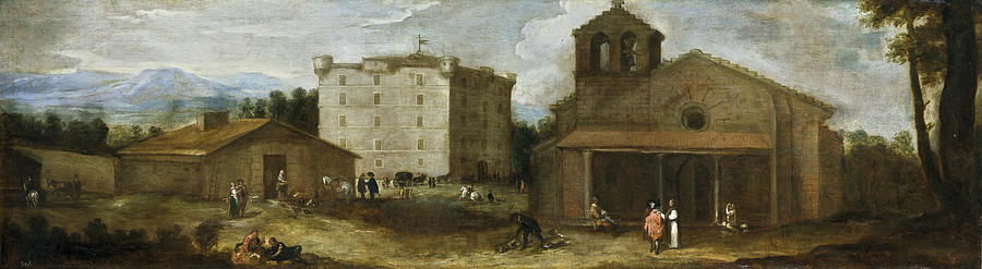 Vista of Campillo country house of the monks of San Lorenzo Painting by Benito Manuel Aguero