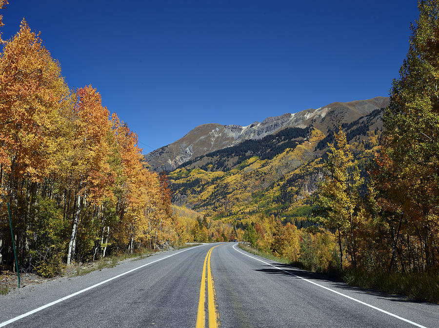 Vivid fall colors on the Million-Dollar Highway in San Juan County in Colorado  Photograph by Carol M Highsmith