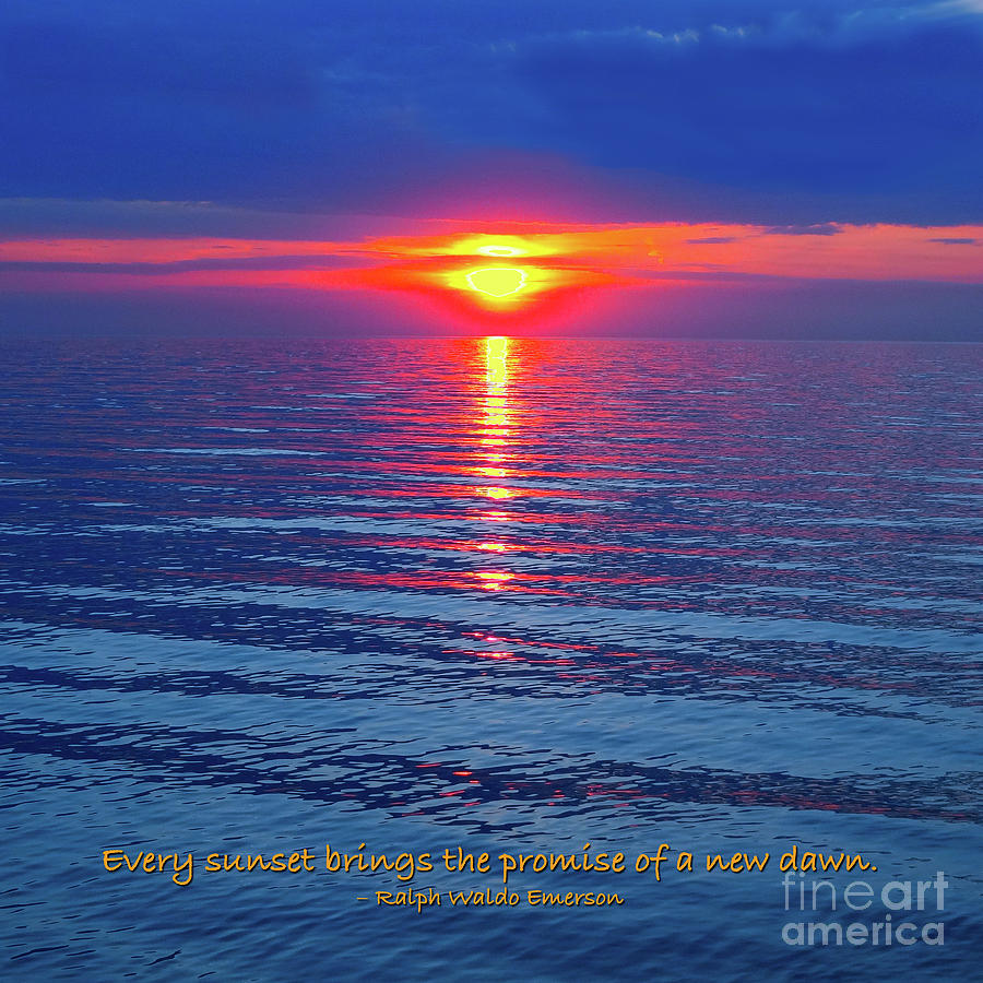 Vivid Sunset - Emerson Quote - Square Format Photograph by Ginny Gaura