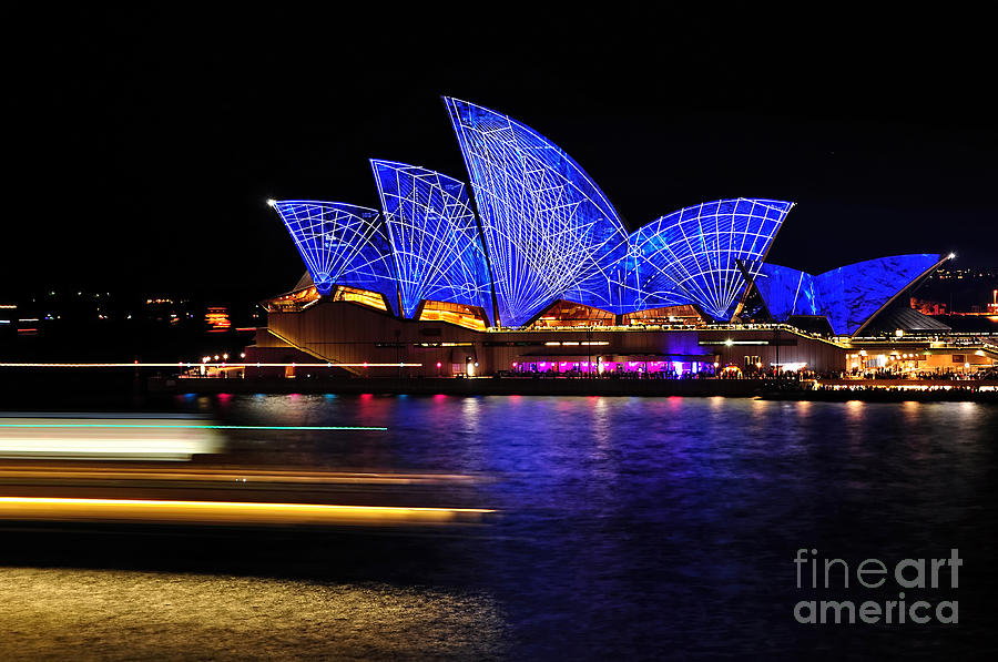 Pattern Photograph - Vivid Sydney - Opera House Blue Geometric by Kaye Menner by Kaye Menner
