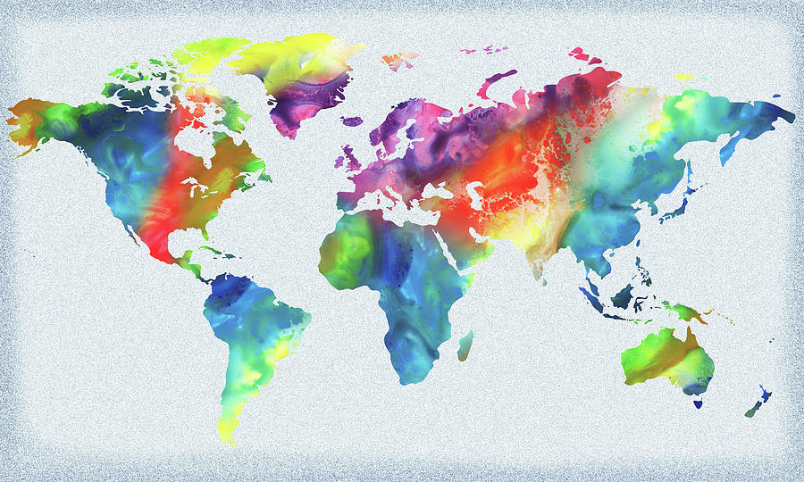 Vivid Watercolor Map Of The World Painting by Irina Sztukowski