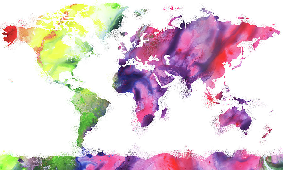Vivid World Map Watercolor Painting
