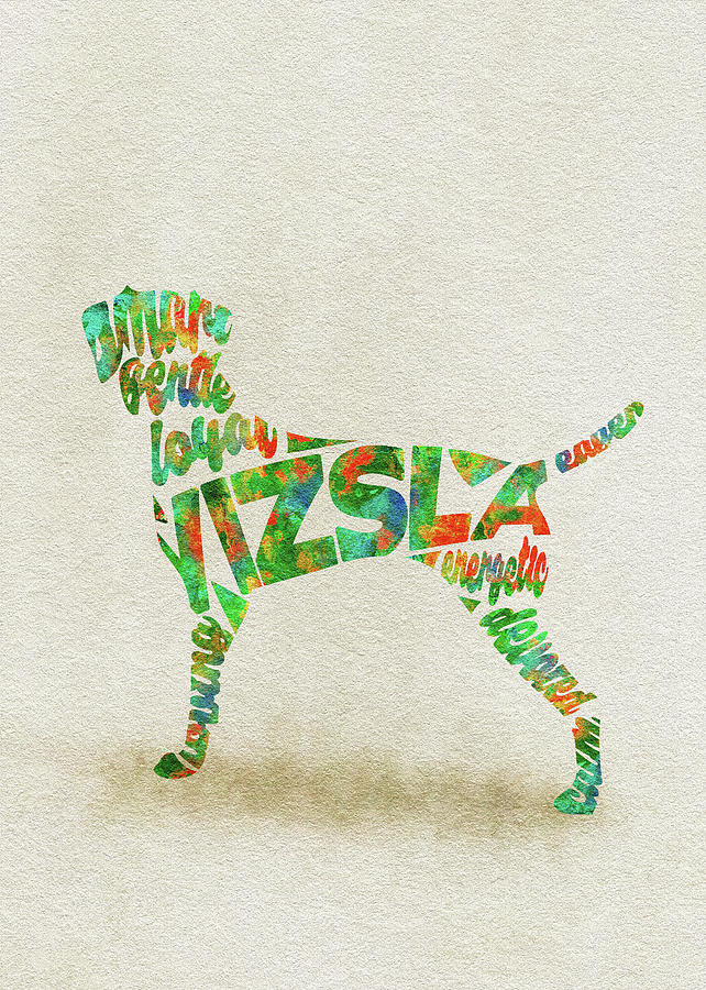 Vizsla Watercolor Painting / Typographic Art Painting by Inspirowl Design