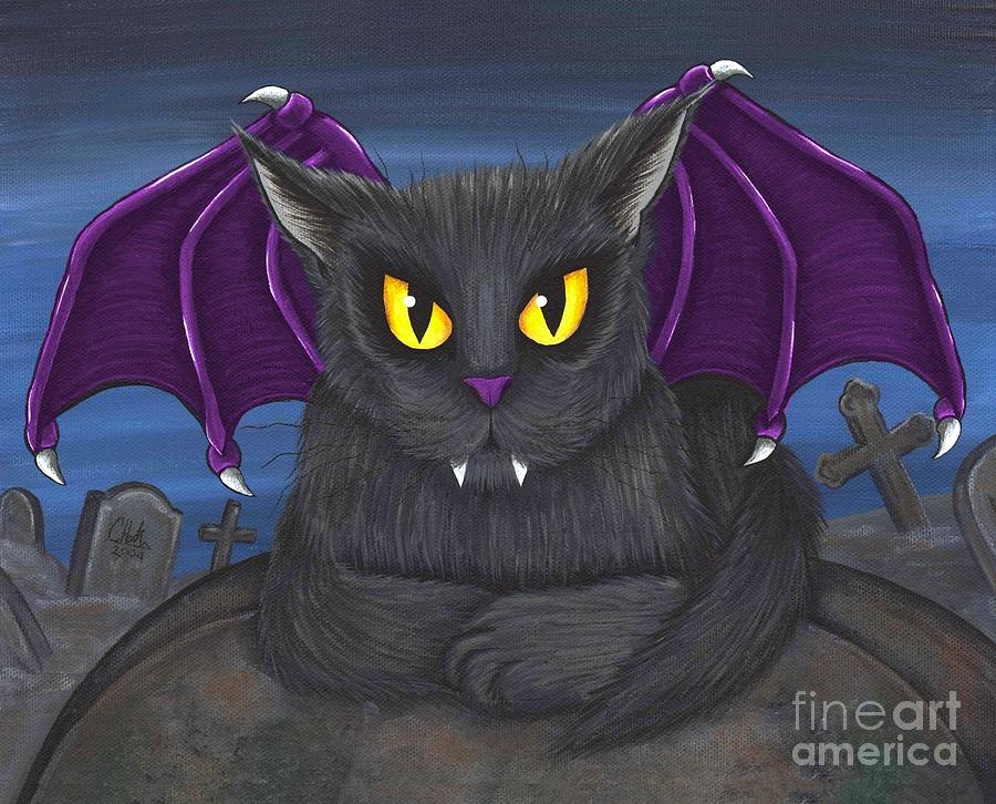 Vlad Vampire Cat Painting by Carrie Hawks