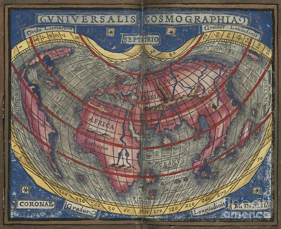Vniversalis cosmographia world map by Johannes Honter 1542 Photograph by Rick Bures