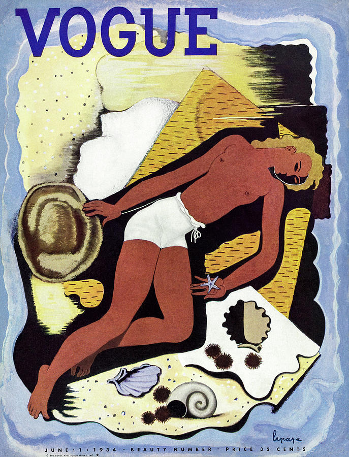 Vogue Magazine Cover Featuring A Topless Tanned Painting by Georges Lepape