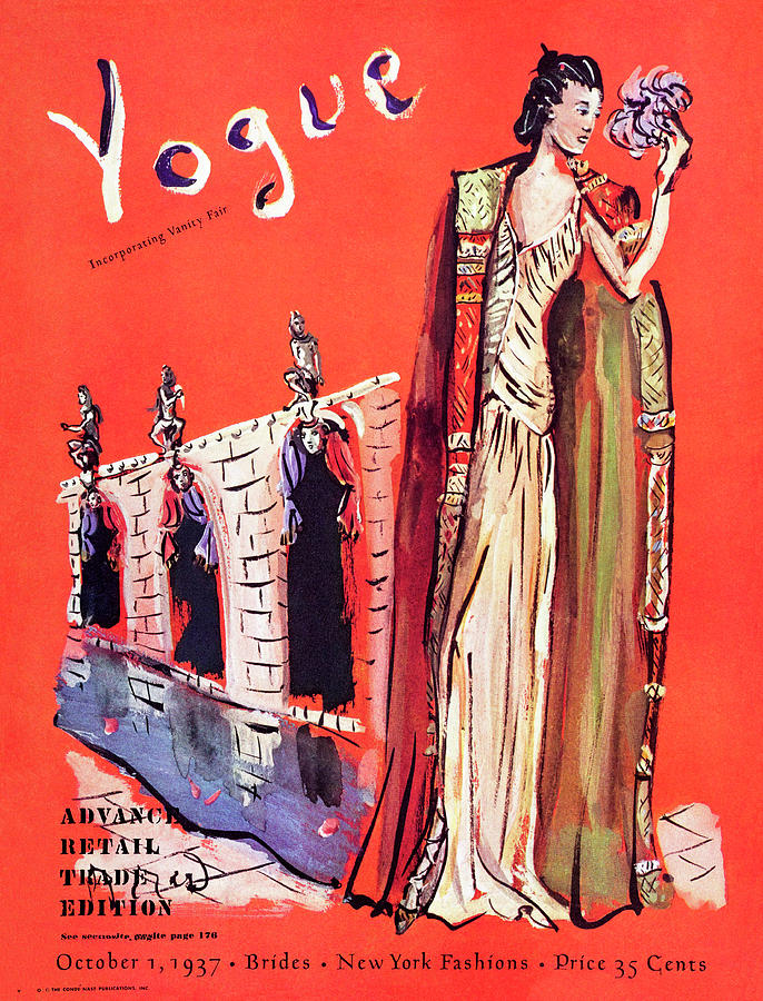 Vogue Magazine Cover Featuring A Woman In A Cloak Photograph by Christian Berard