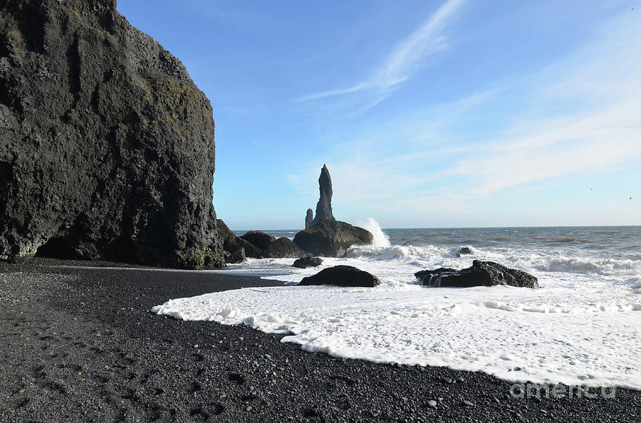 Volcanic Black Sand Beach and Sea Stacks in Iceland Photograph by DejaVu Designs
