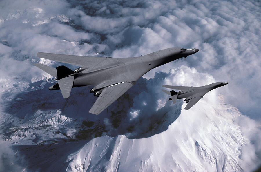 Air Force B-1B Lancer Volcano Flyover Digital Art by Erik Simonsen