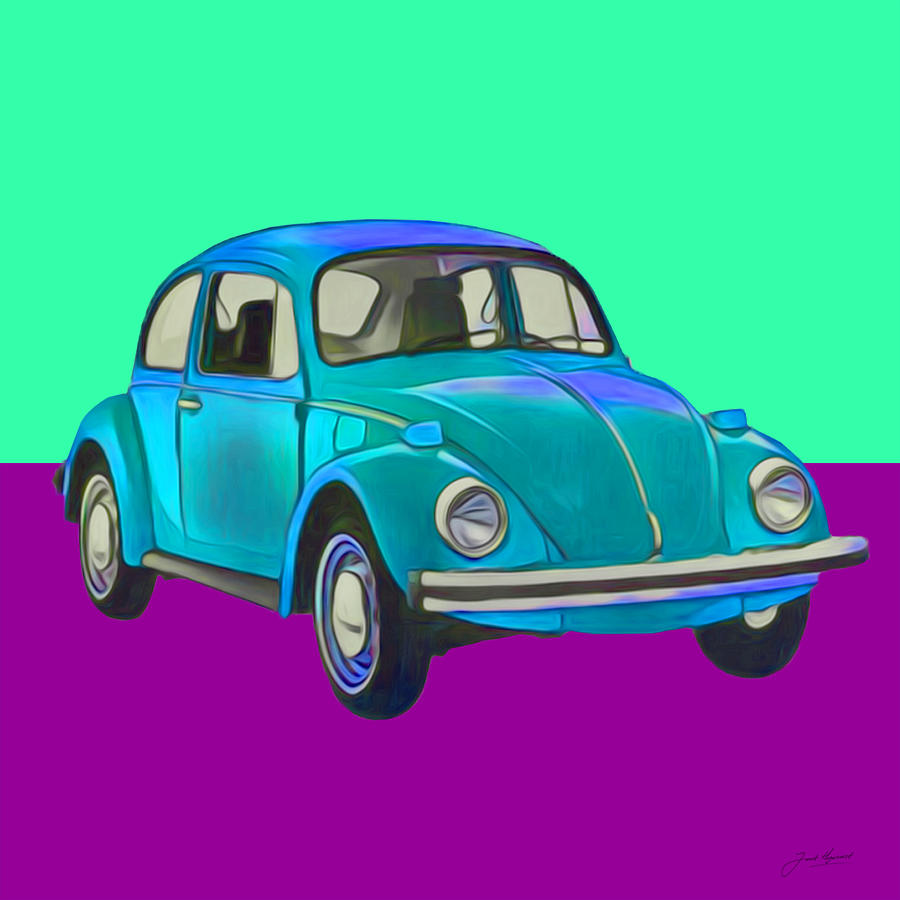 Transportation Painting - Volkswagen Beetle on purple green  by Joost Hogervorst