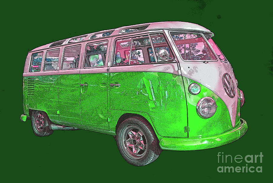 Volkswagen Bus Green with poster edges Photograph by Christine Dekkers