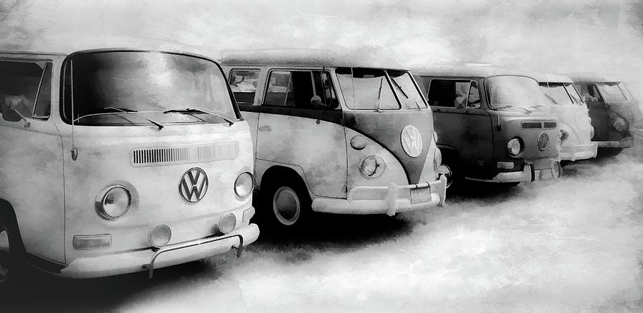 Volkswagen Bus Lineup BW Photograph by Athena Mckinzie