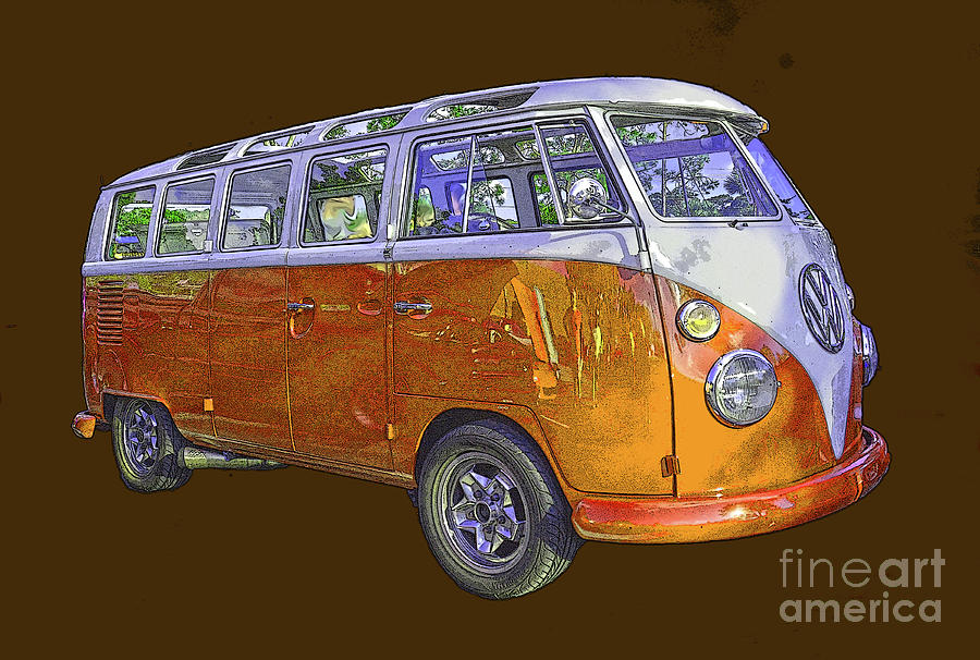 Volkswagen Bus Orange with poster edges Photograph by Christine Dekkers
