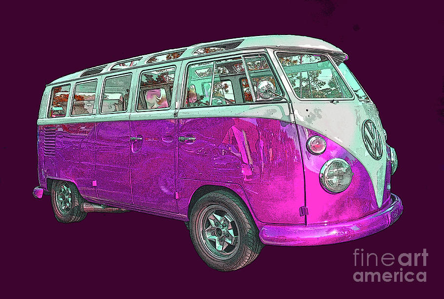 Volkswagen Bus Pink with poster edges Photograph by Christine Dekkers