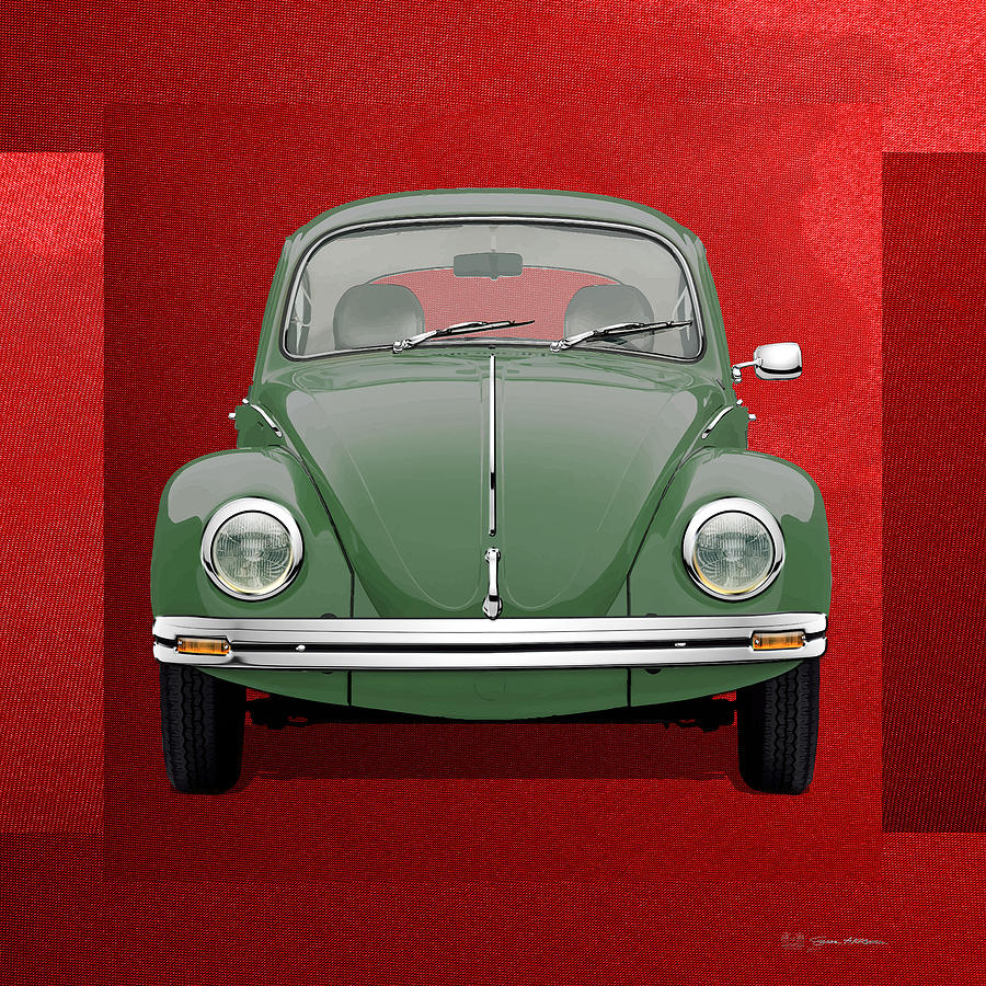 Volkswagen Type 1 - Green Volkswagen Beetle on Red Canvas Digital Art by Serge Averbukh