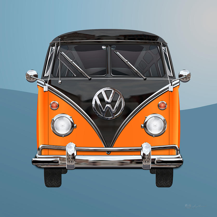 Volkswagen Type 2 - Black and Orange Volkswagen T 1 Samba Bus over Blue by  Serge Averbukh