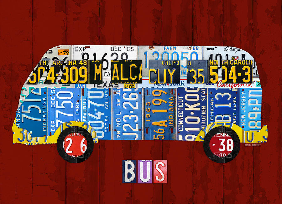 Vintage Mixed Media - Volkswagen VW Bus Vintage Classic Retro Vehicle Recycled License Plate Art USA by Design Turnpike