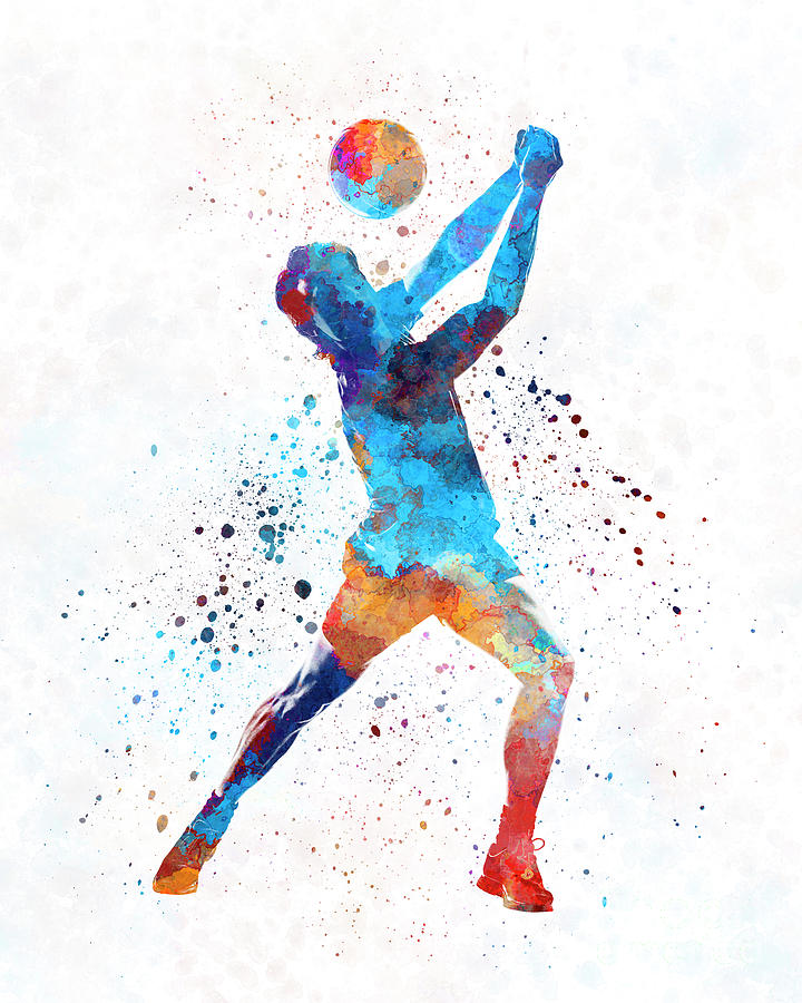 Volley ball player man 01 in watercolor Painting by Pablo Romero | Fine ...