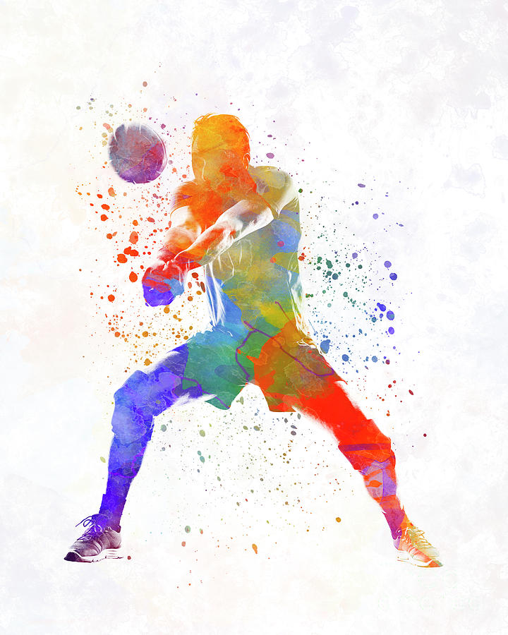 Volley Ball Player Man 02 In Watercolor Painting By Pablo Romero - Fine 