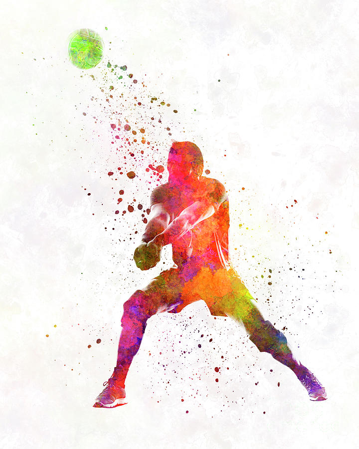 Volley ball player man 04 in watercolor Painting by Pablo Romero - Fine ...