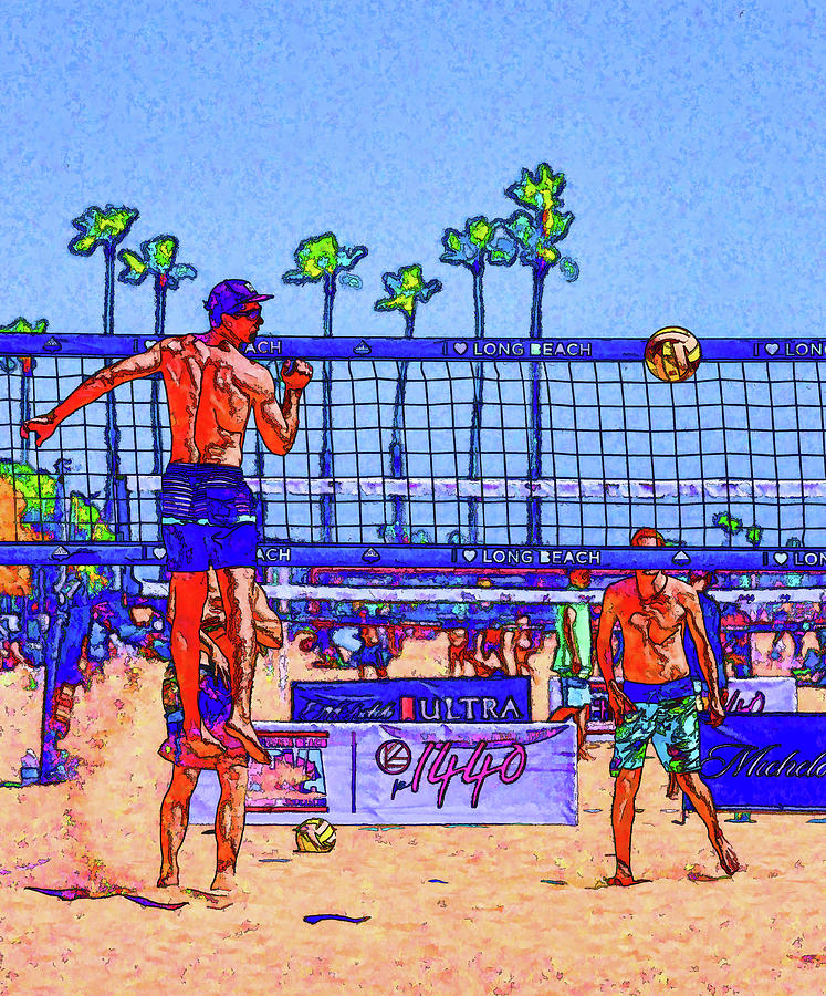 Volleyball at Long Beach 1 Painterly  Digital Art by Linda Brody