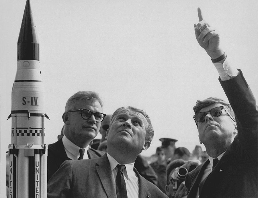 Us Presidents Photograph - Von Braun and JFK Looking Towards The Sky by War Is Hell Store
