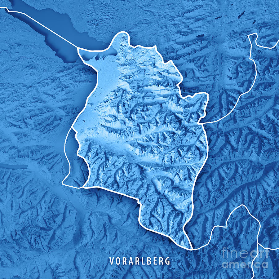 Vorarlberg Bundesland Austria 3d Render Topographic Map Blue Bor Digital Art By Frank Ramspott 9556
