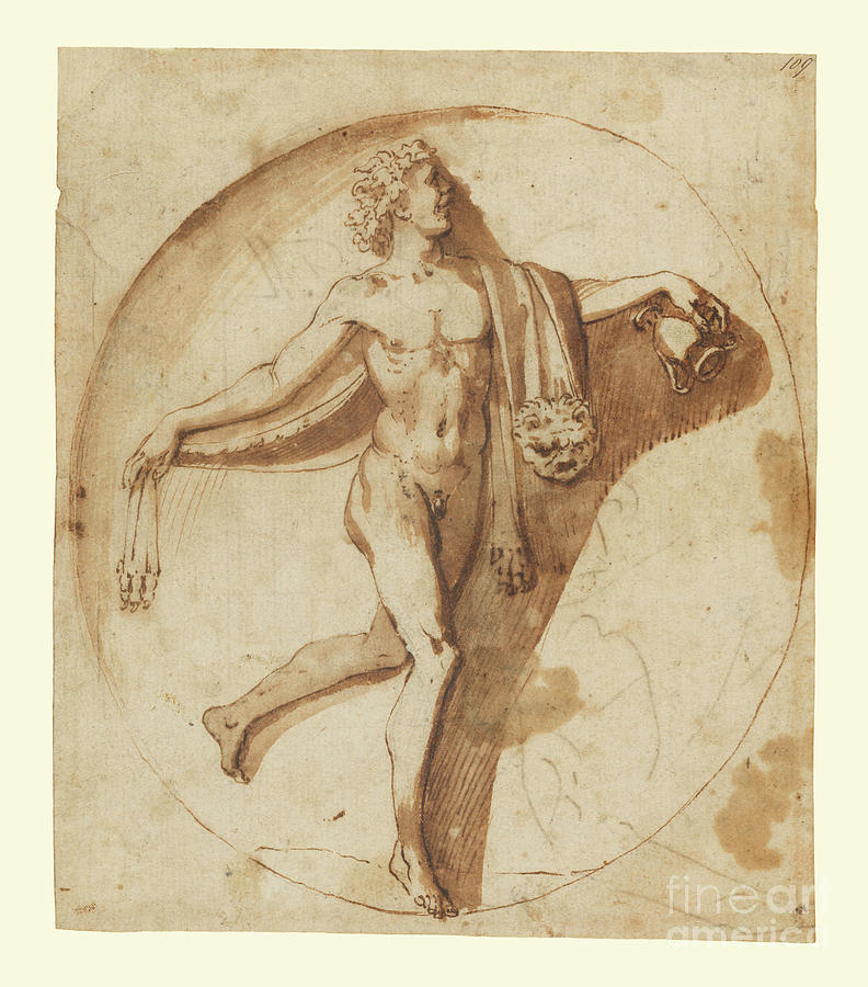 Votary Of Bacchus By Nicolas Poussin Drawing